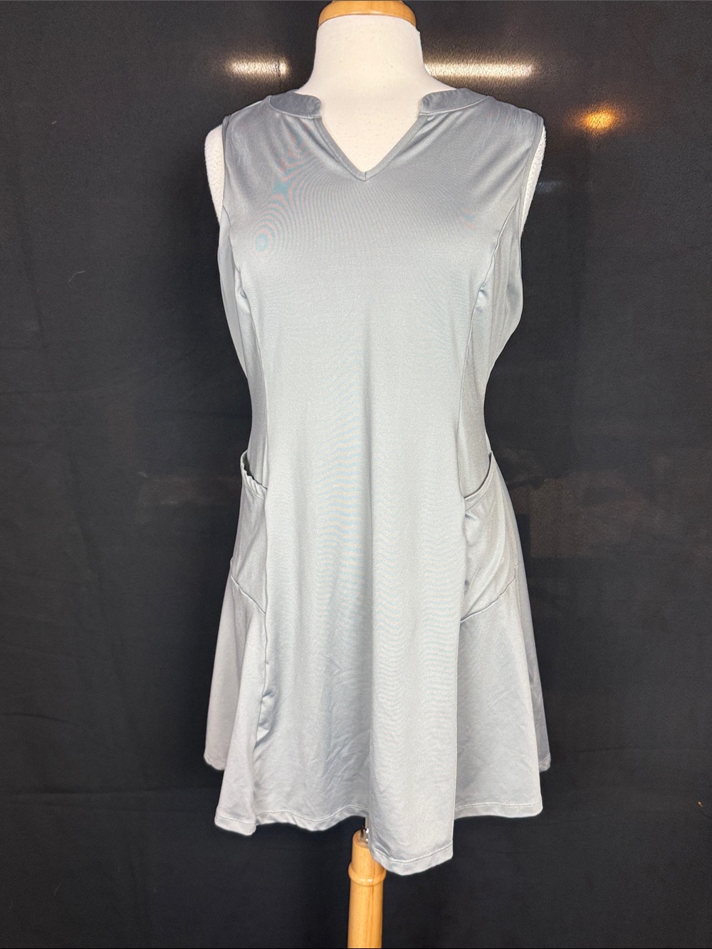 Coo Run Sleeveless V-Neck A-Line Dress in Gray Green